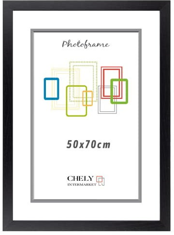 CHELY INTERMARKET Marco de Fotos 50x70 (Negro) MOD-254 Hecho de Madera, Ancho de moldura 2cm