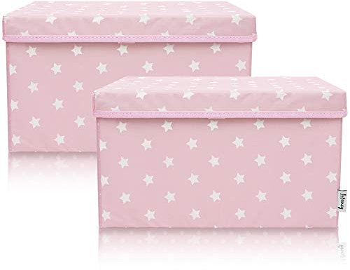 LIFENEY 2-Set Aufbewahrungsbox Kinder (37x25x21cm) I Aufbewahrungskorb für Kinderzimmer und Wohnbereich I Kinder Aufbewahrungskiste (Rosa Stern)
