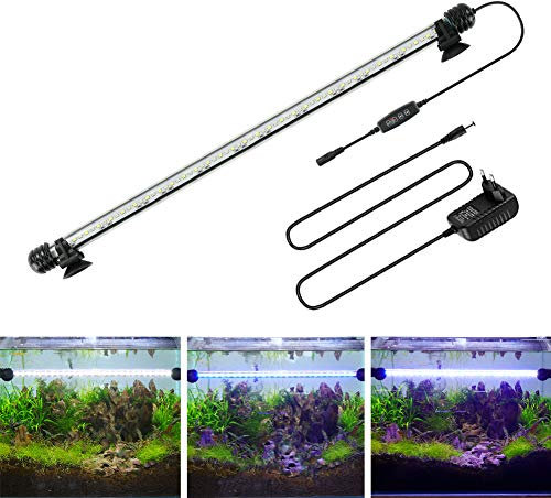 BELLALICHT LED Timer Aquarium Beleuchtung - Aquarien Lampe [Weiß Blau Licht] mit eingebautem Timer Dimmer, Dimmbar 10 Helligkeitsstufen IP67 Wasserdicht Light für Fisch Tank Pflanze, L-49