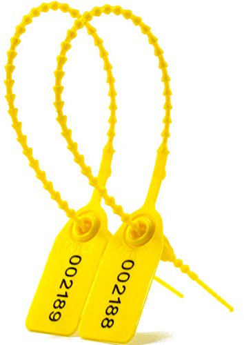 100 Plastic Tamper Seals Fire Extinguisher Security Tags Numbered Zip Ties Pull Tite Safety Tab (Yellow)
