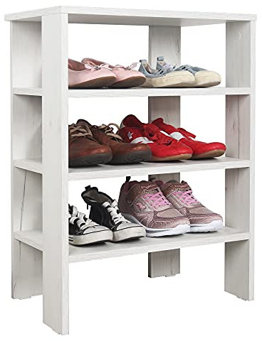 RICOO Schuhregal schmal und hoch 70x55x32cm Standregal Pressholz Eiche Weiß WM039-EP, Schuhständer mit 3 Ebenen, Schuhschrank offen, Schuhablagen Flur Shoe Rack, Schuhablage klein, Schuhregale
