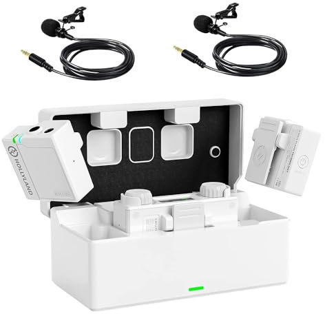 Hollyland Lark 150 Wireless Lavalier Microphone with Charging Case, Lapel Mic with 3 Audio Modes, 18H Battery, 100m Transmission Range, 5ms Latency, Compatible with Camera, Android, PC, White