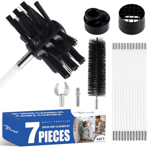 Bluesea 40 Feet Dryer Vent Cleaning Kit, Strong Nylon Dryer Vent Cleaning System, Durable Dryer Vent Cleaner Kit Vacuum Attachment with Flexible Lint Trap Brush, Vacuum Adapter, Dryer Adapter