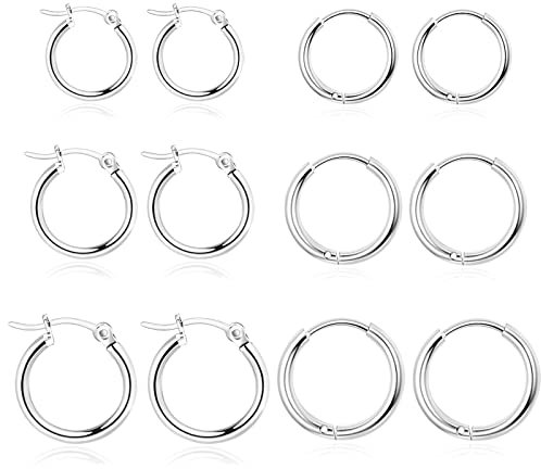 6 Paar Creolen für Frauen Silber Gold Creolen Kleine Set Hypoallergen Ohrringe für Frauen Mädchen (8MM-12MM)