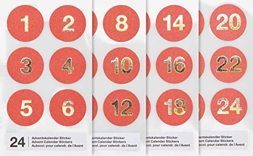 Rico Design Adventskalender-Sticker 4 Bogen Rot - Selbstklebend - Minimalistisch - Sticker