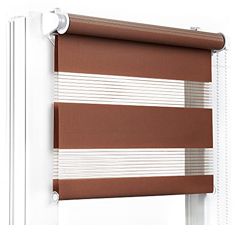 Fenster DEKOR - Rollos für Fenster Braun - Klemmfix Rollo ohne Bohren 120 x 70 cm - Doppelrollo mit einer breiten Auswahl an Größen und Farben - Blickdichte Rollos, einfach zu montieren