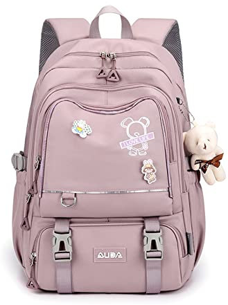 FANDARE Zainetti Cartelle per la scuola Zaino Scuola Elementare Casual Ragazzi per Studenti Scuole primarie Viaggiare Daypacks con ciondolo in peluche Impermeabile Nylon Viola
