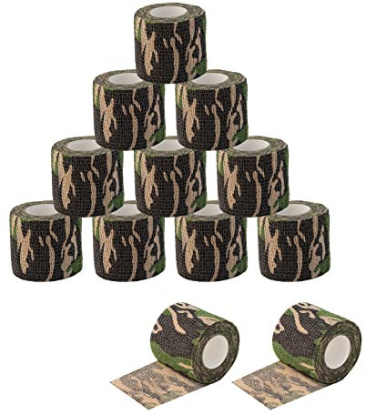 EZ Tattoo Grip Tape - 12 Stück (5cm x 4.5m) Selbstklebende Bandage für die Schwellung von Handgelenk und Knöchelverstauchung, Einweg-Rolle Tattoo Grip Tube Tape für Tattoo-Maschine (Camo)
