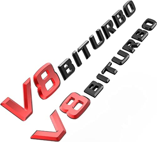 2 Stück V8 BITURBO Logo Emblem Seitenfender – Links rechts Kleber Namensschild Dekoration modifiziert (Schwarz + Rot)