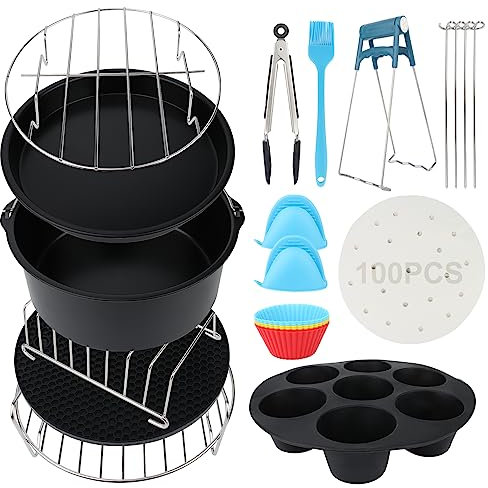 RISVOWO Accesorios Freidora De Aire, 13 Pieces Air Fryer Accessories, 8 Inch Accesorios Freidora Sin Aceite Para Freidora De Aire Phillips/Cozyna/Cosori, Molde Para ResposteríA, Bandeja Para Pizza