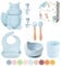 TudoBem Coffret Repas Bebe Accessoire[8 Pièces], Set Vaisselle Bebe 1er age, Assiette Bebe, Bol Ventouse pour Bébé, Cadeau Bebe Garcon, Vaisselle Enfant Complete, Bôite Cadeau Prête à Offrir,Bleu Ciel