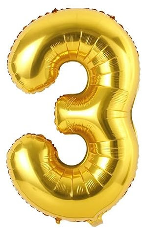 Vthoviwa 40 Zoll/18 Farbens Luftballon Zahlen 3 Golden, Luftballon 3. Geburtstag Foil Ballon, 0123456789,10-19,20-25,30,40,50,60,70,80,90, Party Decoration Helium Unterstützen