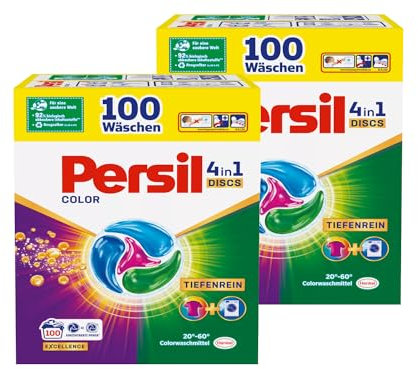 Persil 4in1 Color DISCS 200 WL (2 x 100 Waschladungen), Waschmittel mit Tiefenrein Technologie, Colorwaschmittel für reine Wäsche und hygienische Frische für die Maschine