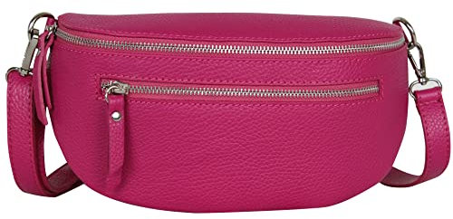 AmbraModa GLX2 - Damen Herren Unisex kleine Hüfttasche Gürteltasche Bauchtasche Umhängetasche aus Echtleder (Fuchsia)