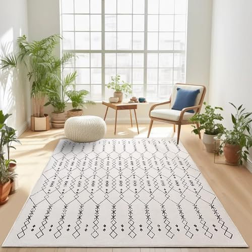 Leesentec Tappeto Soggiorno Tappeto Salotto Moderno Tappeti Pelo Corto per Camera da Letto Geometrico Tappeti Salotto Tappeto Antiscivolo beige (Beige/avorio, 120 * 160cm)