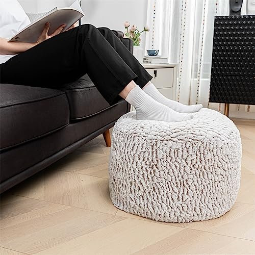 Pouf Ottoman gefüllt, runder Poof Ottoman Sitz, Fußhocker mit Füllstoff, 50,8 x 50,8 x 30,5 cm, flauschiger Stuhl, Boden-Pouf, Fußstütze mit Stauraum für Wohnzimmer, Schlafzimmer (Schneekaffee Pouf