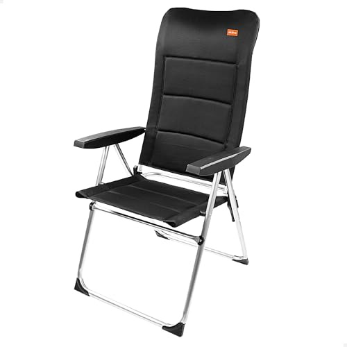 Aktive 62293 - Chaise pliante noire haut de gamme, pour terrasse, balcon, patio ou jardin, Dimensions 49x67x123 cm, Matériau Aluminium et 100% polyester,Anti-basculement,Poids maximal supporté 110 kg