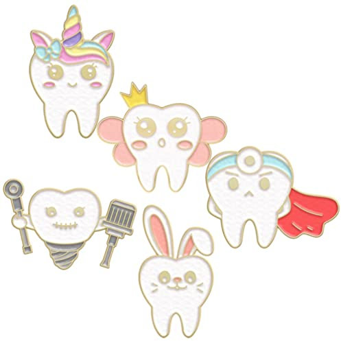 BESTonZON 5 Stück Zahn-Emaille, Brosche, Cartoon, süß, Gesundheit, Anstecknadel, Zahnarzt, Anstecknadel, Brosche, Tasche, Kleidung, Hut, Schmuck für Mädchen, Nadel, Schutz