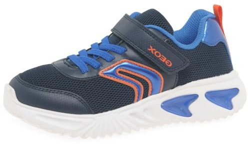 Geox J Assister Boy C Sneaker, Navy Royal, 12.5 UK, Breathable, Mesh, Flat, Casual, Low Top, for Boys and Male Youth