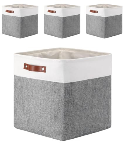 Mangata 25|28|30|33cm Fabric Storage Boxes, Set of 4 Storage Cubes(28x28x28cm, Grey White)