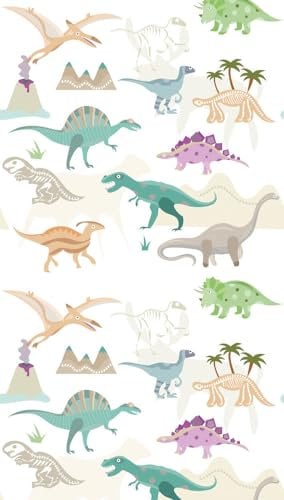 A.S. Création Livingwalls Vliestapete - Dino Tapete in Creme, Lila und Grün - Wandtapete für verschiedene Räume - Wandbild XXL 2,80 m x 1,59 m