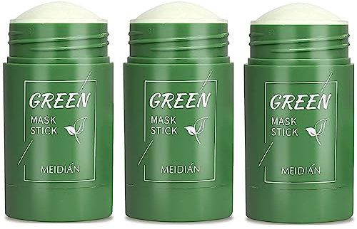 3 Stück Grüntee-Reinigungsmasken-Stick,Mitesser-Entferner mit Grüntee-Extrakt Feste Maske,Gesicht befeuchtet Ölkontrolle,Porentiefenreinigung,für alle Hauttypen Männer Frauen Gesichtsmaske