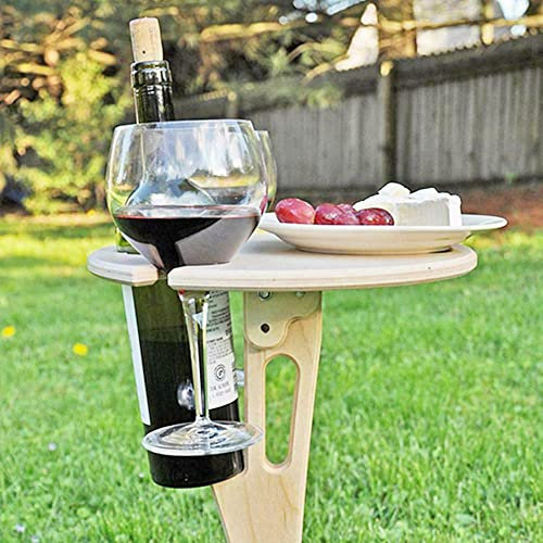 HUIOP Portable Outdoor Folding Wooden Wine Table Wine Glass Holder for Beach Backyard Picnic Party,wine table
