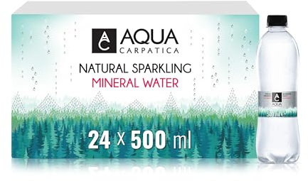AQUA CARPATICA 500ml x 24 Naturally Sparkling Sprudel Natürliches Mineralwasser, Natriumarm, Nitratfrei, Mit Natürlichen Elektrolyten, Calcium und Magnesium, Natürlich prickelnd, 100% Recycelbar