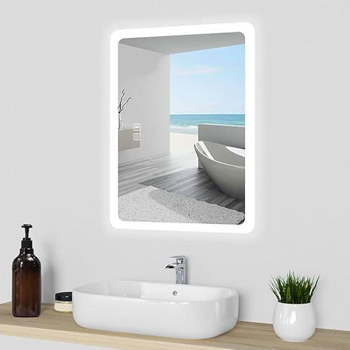 Acezanble Bathroom Mirror with LED Lights, Bluetooth Speakers 700x500mm Illuminated Bathroom Vanity Mirror Wall Mounted Dimmable 3 Colors Demister Pad Switch IP44 Waterproof