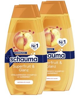 Schauma Schwarzkopf Shampoo Superfruit & Glanz, 2er Pack (2x 2x400 ml), mit Superfruit-Extrakt stärkt das Haar & verleiht einen natürlichen Glanz, silikonfrei & vegane Formel