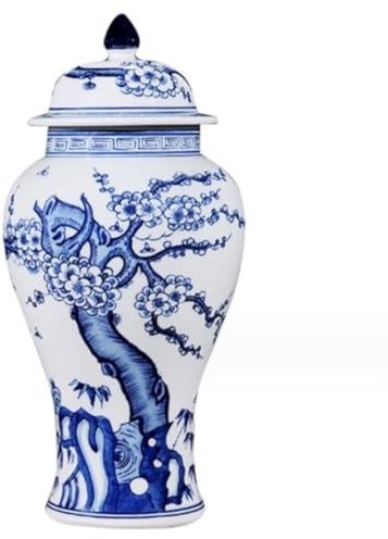 Habrur Pot de Gingembre Pot De Temple Décoratif en Porcelaine, Vases Décoratifs Antiques en Céramique, Pot De Gingembre Chinois Bleu Et Blanc Vase Pot de Gingembre