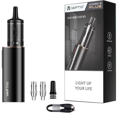 Originale Vaptio COSMO 2 Plus Sigaretta elettronica Vape Kit Con 2pz bobine Cosmo 1,0 ohm C5 e 0,7ohm C6 Resistenza Batteria da 3000 mAh 3,0ml Vaporizzatore Kit No E Liquid No Nicotine (Nero)