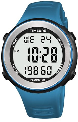 Timeure-2308 Montre podomètre étanche pour la Marche sans Charge ni Connexion d'application, rétro-éclairage EL, Choix Simple et Pratique pour Les Amateurs de Fitness sans téléphone Portable Bleu