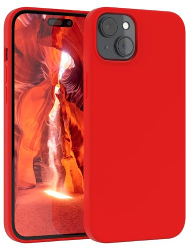 EAZY CASE Premium Silikon Handyhülle kompatibel mit iPhone 15 Plus Slimcover mit Kameraschutz und Innenfutter, Silikonhülle, Schutzhülle, Bumper, Handy Case, Hülle, Softcase, Rot