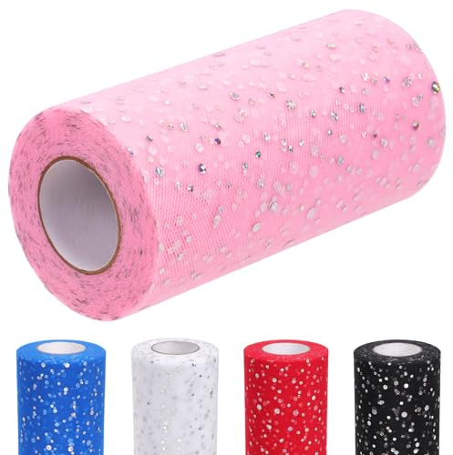 Glarks 1 pcs 15cm x 50 yards (150 FT) rouleau de Tulle scintillant Rose rouleau de Tulle scintillant avec paillettes maille de Tulle pour DIY Tutu jupe mariage anniversaire bébé douche