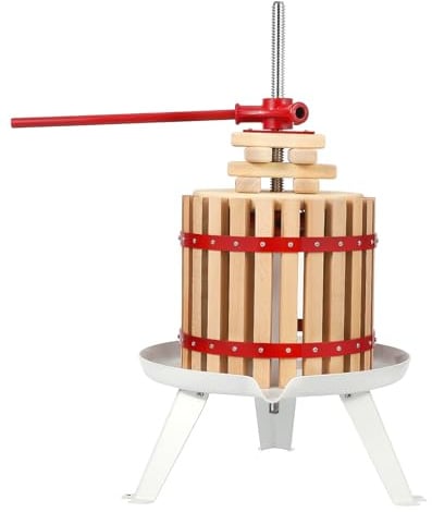 Manuelle Obst- und Weinpresse aus Holz, Stahl, mit T-Griff, stabile dreieckige Struktur, Weinpresse für Outdoor, Küche, manuelle Montage erforderlich