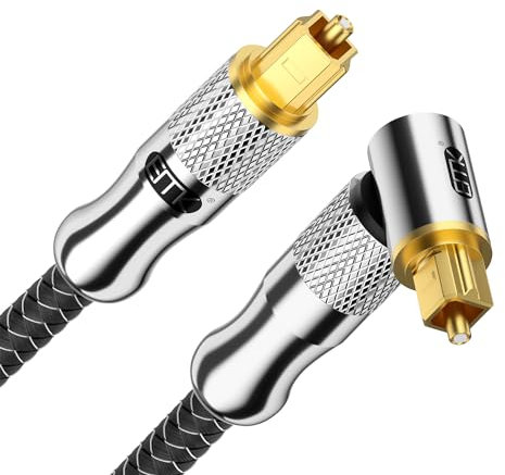 EMK 24K Gold-Plated Right Angle Optical Audio Cable (1.5Ft/0.5M) - 360° Rotatable Toslink for Sound Bars, TVs & Home Theater Systems