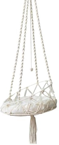 Hängesessel aus Seil – Hängematte für Bett Boho | Katzenschaukel Boho mit Schrägschiene | Komfortable Katzenbettwäsche mit abnehmbarem Kissen für Balkon