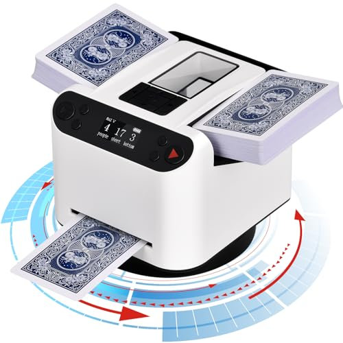 Apkezel Kartenmischmaschine Elektrische Automatische Kartenmischer und Kartensender 2-in-1, Karten Mischautomat, die Sich um 360 Grad Drehen Lässt, für Spiele wie UNO, Blackjack und Texas Hold'em