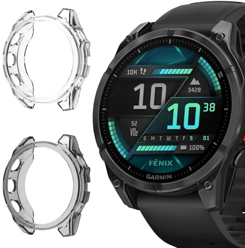 SeNool [2-Stück Hülle für Garmin Fenix 8 43mm Schutzhülle Schutzfolie, Soft TPU Slim Plattierte Displayschutzfolie für Garmin Fenix 8 43mm Cover - Klar + Schwarz