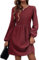 GRMLRPT Damen Langarm Rundhals Pulloverkleid Elegant Knielang Herbstkleid Casual Kleid Herbst Winter A Linien Bequem Midikleid(Rot,S)