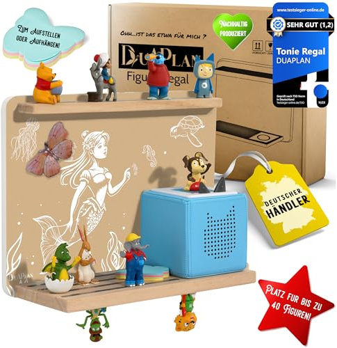 DUAPLAN® Kinder-Regal für Toniebox & bis zu 40 Figuren – Meerjungfrau Beige, Magnetisch, Plastikfrei, Zum Hinstellen oder An der Wand, Stabil, Platzsparend, Perfekt für kleine Meerjungfrauen-Fans