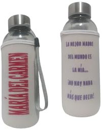 Botella para agua de cristal con funda de neopreno 420ml personalizada