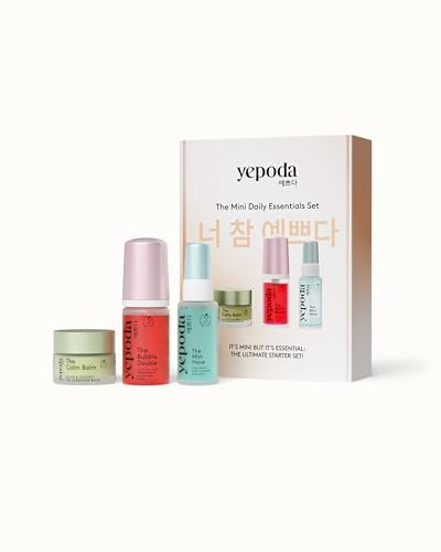 Yepoda The Mini Daily Essentials Set, kit K-Beauty pour essai ou voyage avec 3 soins : baume, mousse nettoyante et brume tonique. Vegan et adapté à tous les types de peau