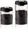 LEKEFETO Lot de 2 boîtes à café avec couvercle sous vide : 1200 ml + 900 ml - Boîte à café en verre avec couvercle - Rangement durable - Boîte à café sous vide hermétique - Pour thé, noix, cacao,