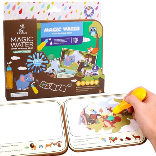 Fzyisw Tiere Wassermalbuch mit Wasserstifte, Wiederverwendbare Wasser Malbuch, Kreatives Malen mit Wasser, Magisches Malbücher ab 3 Jahren, ideal für unterwegs