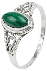 mantraroma Silberring Damen 925 Sterling Silber – ellipsenförmiger Edelstein Ring, Vintage Statement Ring Schmuck, elegantes Geschenk für Frauen