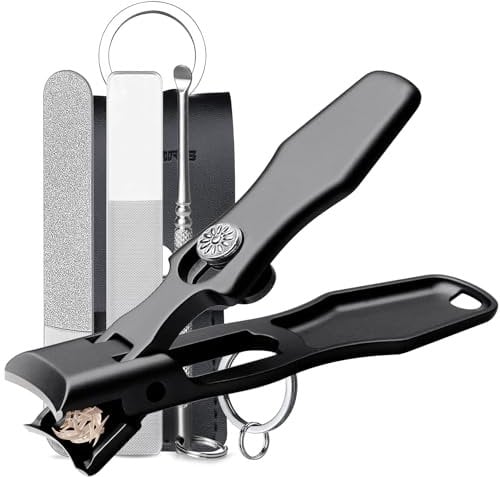 VOGARB Nail Clippers for Men & Seniors Thick Toenails and Fingernail - Wide Jaw Opening Portable Ultra Sharp Finger Nail Clippers with Catcher, Heavy Duty Stainless Steel, Black Set