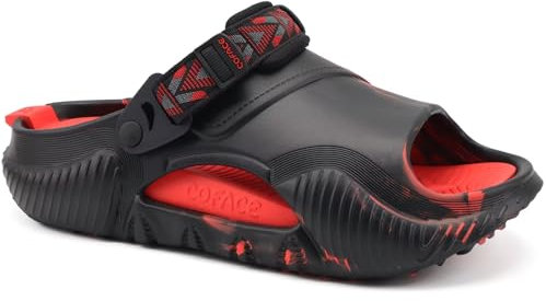 COFACE Mens Sandals with Arch Support Orthopedic Slides for Men Orthotic Clogs 2025 Recovery Sandal Man Plantar Fasciitis Summer Casual BlackRedCamo Size 11