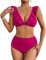 AI'MAGE Bikini Set Damen Hohe Taille 2er Pack Badeanzug Sexy Urlaub Push Up Swimwear Sommer Rosa XL
